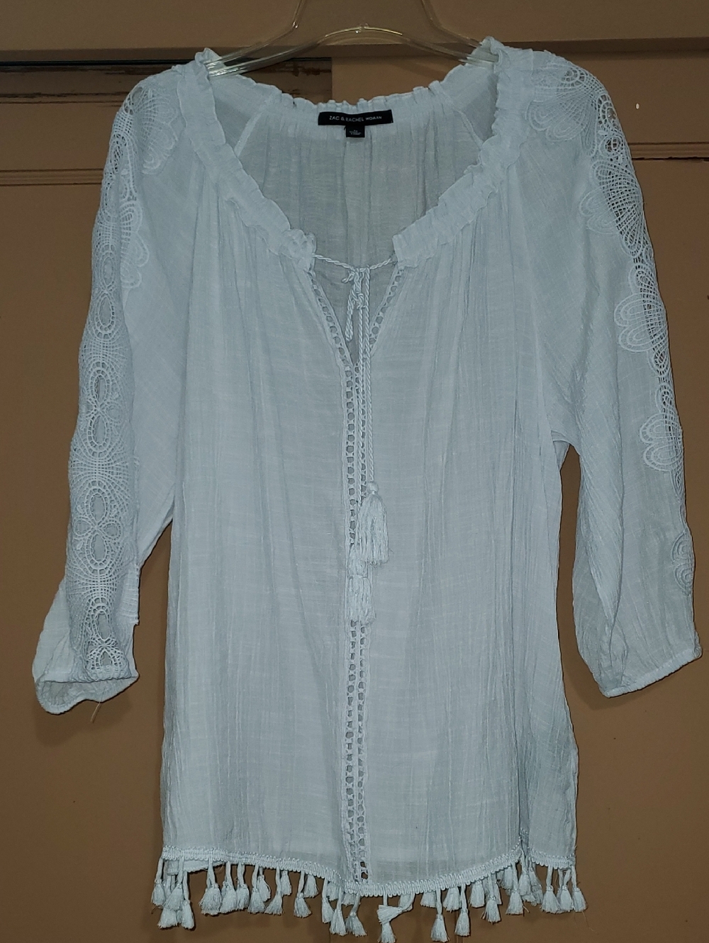 White Lace-Trim Tassel Tunic Top